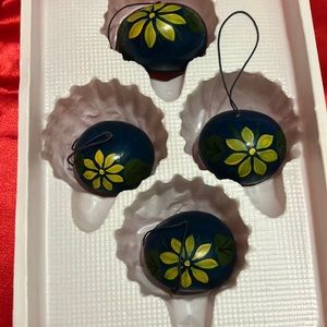 Vintage Christmas Tree Ornaments Looks Like hand painted  Poinsettia maybe clay